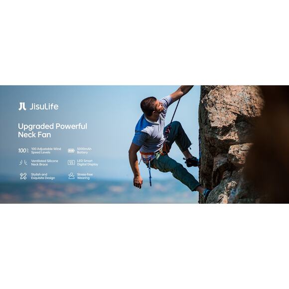 JISULIFE 100 Speeds Portable Neck Fan Bladeless Wearable Cooling Fan 5000mAh LED - Picture 15 of 15